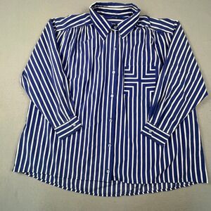 Coastal Chic Striped Button Up Blouse Womens XL Blue White Mitered Pocket